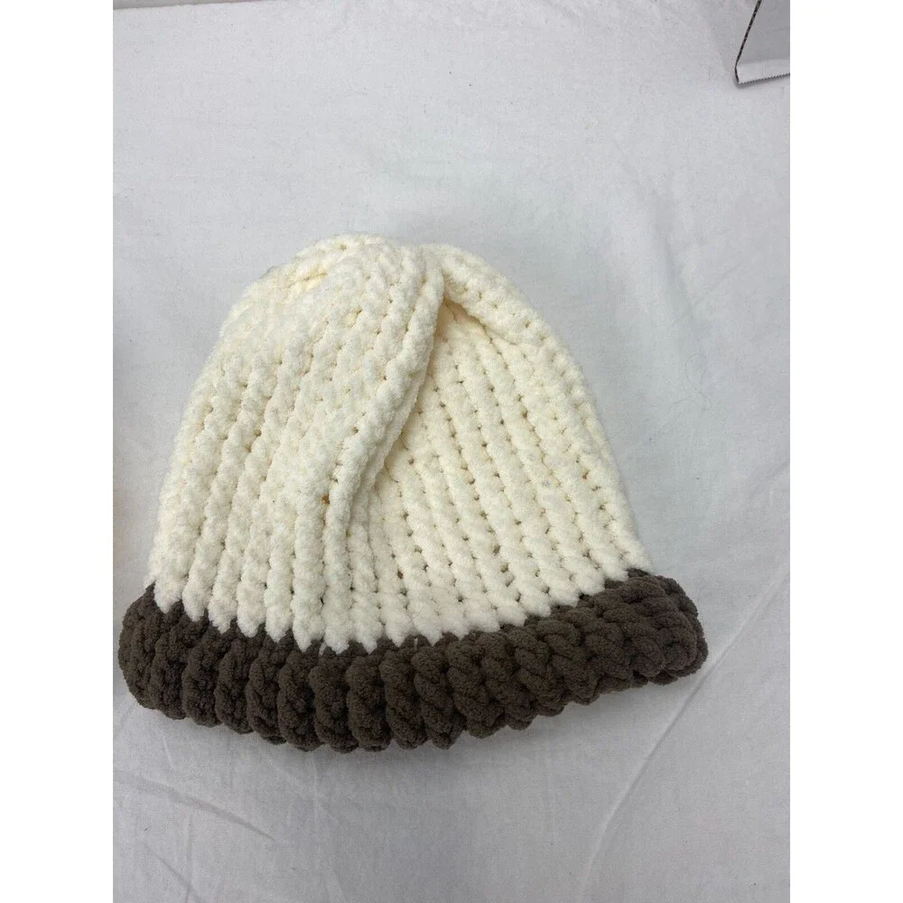Handmade Knitted Hats Blue And Gold Cream And Brown Stretch Michigan Colors